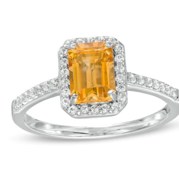 NWOT Emerald-Cut Lab-Created Citrine and White Sapphire Ring Size 7 - Picture 3 of 9